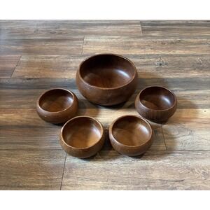 Vtg 60s Gailstyn-Sutton Teak Wood 5pc Set Thailand Salad & Serving Bowls MCM